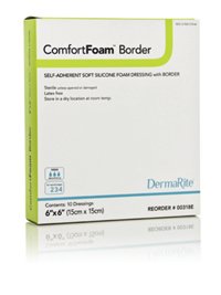 Foam Dressing - ComfortFoam Border 6 X 6 Inch With Border Waterproof Backing Silicone Adhesive