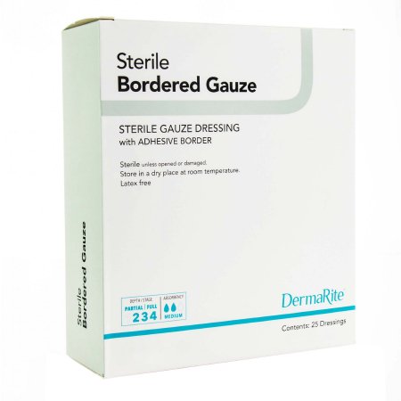 Adhesive Island Dressing - DermaRite Bordered Island Dressing 4 X 5 Inch Rectangle Sterile
