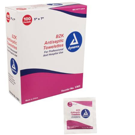 Antiseptic Towelette Wipes - BZK (Benzalkonium Chloride) Wipes 5" x 7"