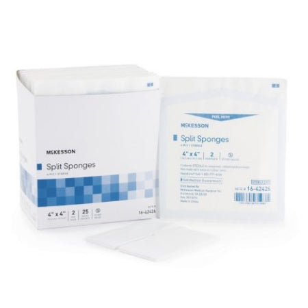 Drain Sponge - I.V. / Drain Split Dressing Poly / Rayon Blend 6 ply Sterile