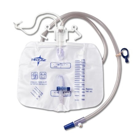 Night Drain Bag - Medline Drainage Bag with Antireflux Tower, Slide-Tap Drainage Port 2000mL