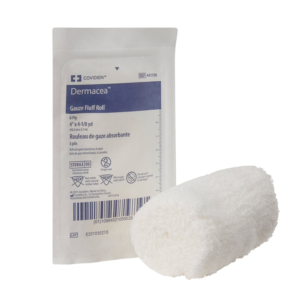 Fluff Bandage Gauze - Dermacea Rolled Gauze 4 Inch X 4-1/8 Yard 6-Ply Sterile 1 per Pouch
