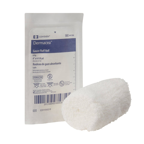 Fluff Bandage Gauze - Dermacea Rolled Gauze 4 Inch X 4-1/8 Yard 6-Ply Sterile 1 per Pouch