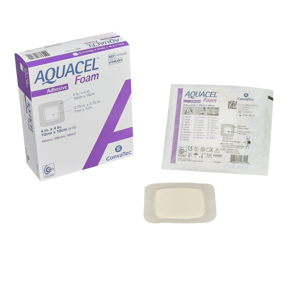 Foam Dressing - Aquacel 4 X 4 Inch With Border Waterproof Film Backing Silicone Adhesive Square Sterile