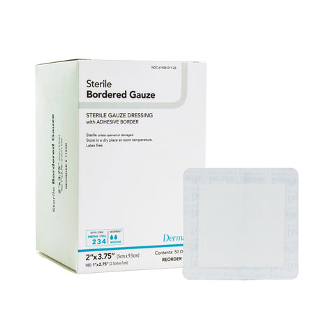 Bordered Gauze Adhesive Dressing - DermaRite Bordered Gauze 2 X 3-3/4 Inch Square Sterile