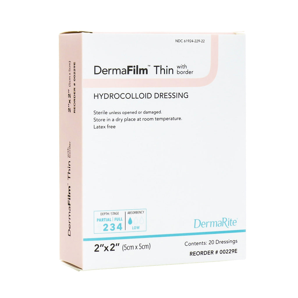 Thin Hydrocolloid Dressing - DermaFilm Film Backing 2 X 2 Inch Square Hydrocolloid / Film