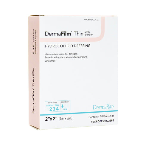 Thin Hydrocolloid Dressing - DermaFilm Film Backing 2 X 2 Inch Square Hydrocolloid / Film