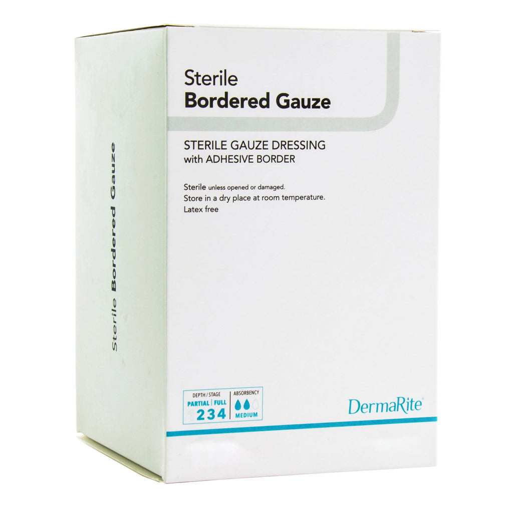 Bordered Gauze -Adhesive Dressing DermaRite 4 X 10 Inch Rectangle Sterile