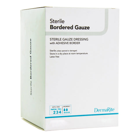 Bordered Gauze -Adhesive Dressing DermaRite 4 X 10 Inch Rectangle Sterile