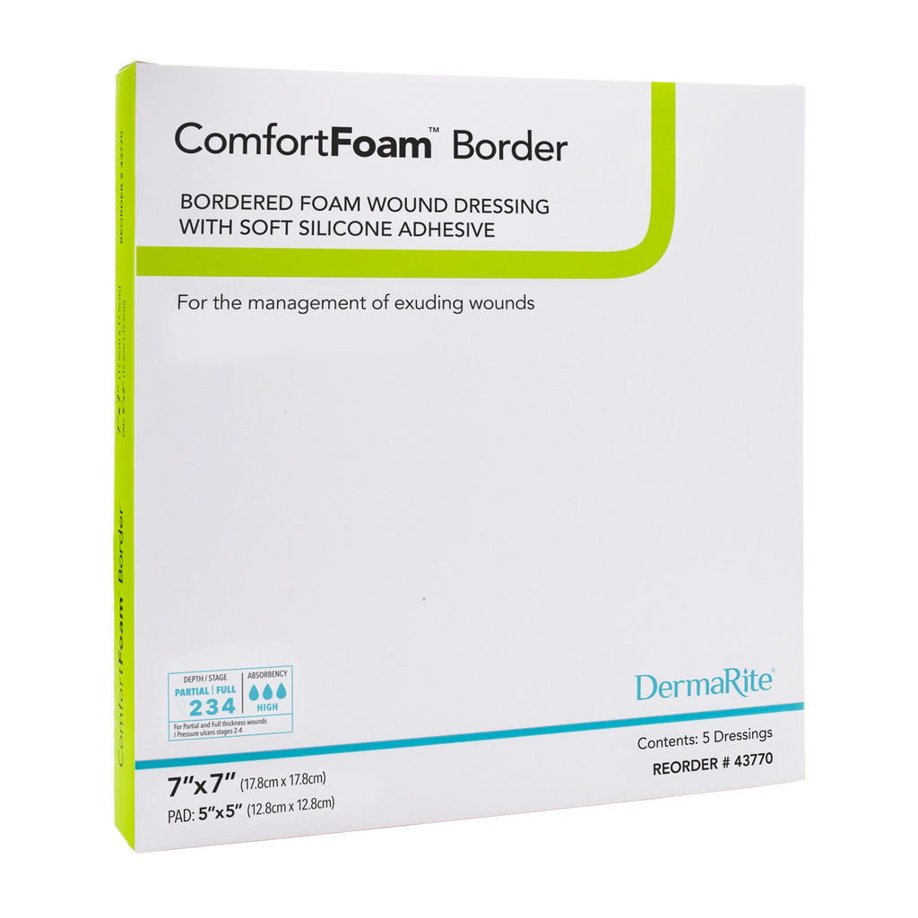 Foam Dressing - DermaRite ComfortFoam Border 7 X 7 Inch With Border Waterproof Backing Silicone Adhesive Square Sterile