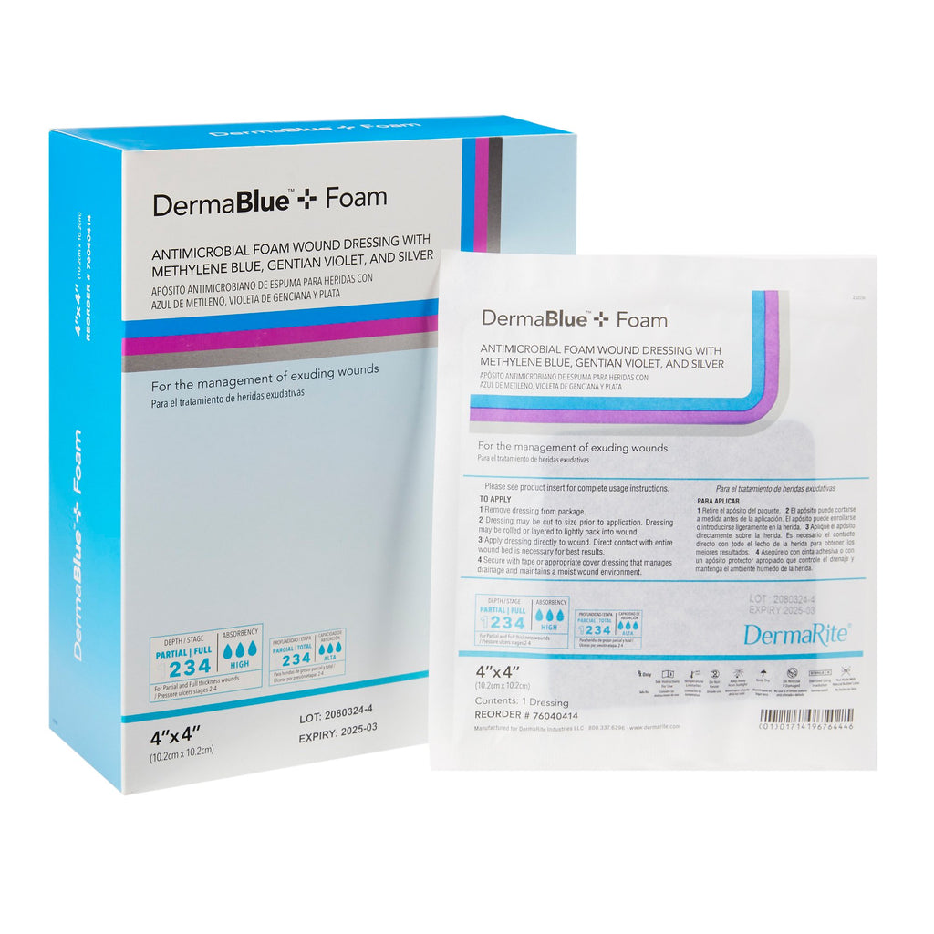 Silver Foam Dressing - DermaBlue+ Foam 4 X 4 Inch Square Sterile