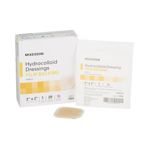 Hydrocolloid Dressing - McKesson Waterproof Film Backing 2 X 2 Inch Square Hydrocolloid / Film