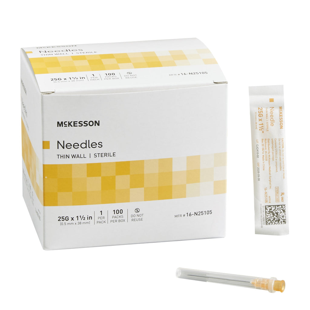 Hypodermic Needle - McKesson 1-1/2 Inch Length 25 Gauge Thin Wall Without Safety