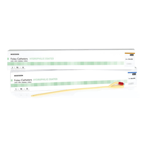 Indwelling Foley Catheter - McKesson 2-Way Coude Tip 5 cc Balloon 16 Fr. Hydrophilic Polymer Coated Latex