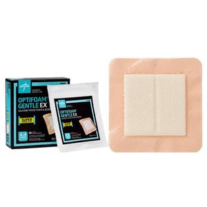 Foam Dressing - Medline Optifoam Gentle EX Silicone-Faced Foam Dressing, with Border, 4" x 4"