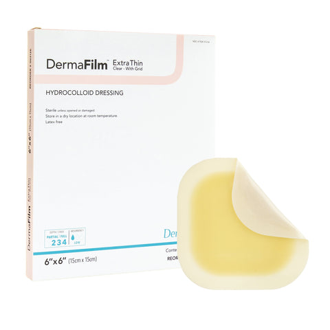 Hydrocolloid Dressing - Thin DermaFilm Film Backing 6 X 6 Inch Square Hydrocolloid / Film