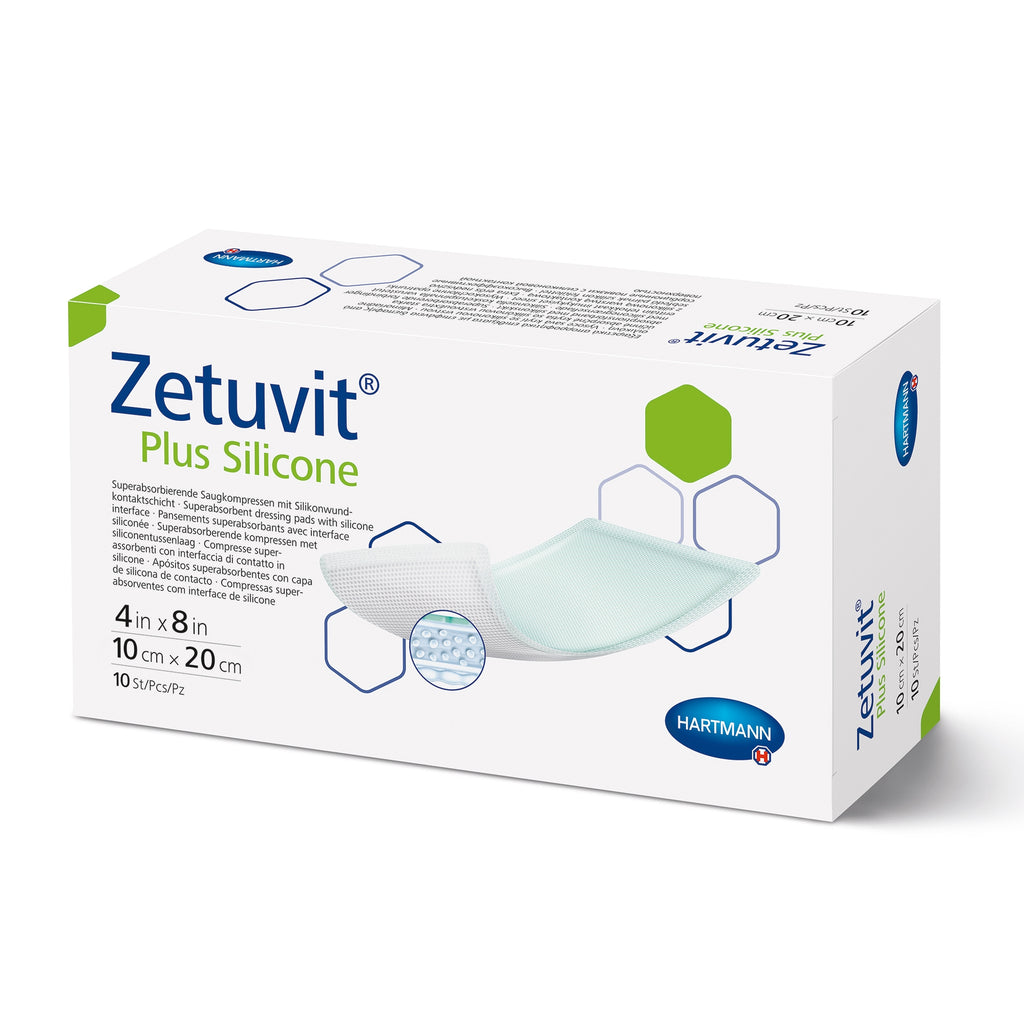 Super Absorbent Dressing - Zetuvit Plus Silicone Non-Bordered Nonadhesive 4 X 8 Inch Rectangle