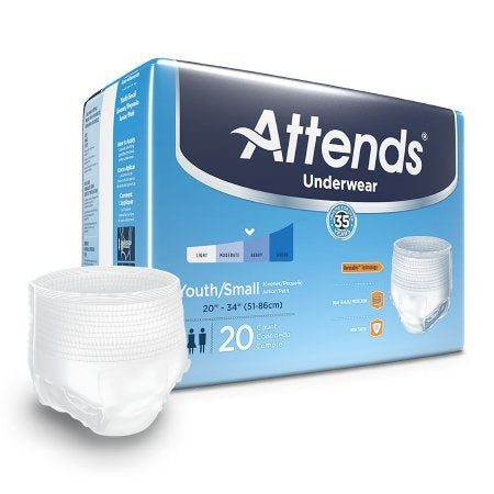 Youth Briefs - Unisex Adult / Youth Absorbent Underwear Attends Advanced Pull On with Tear Away Seams Small Disposable Heavy Absorbency