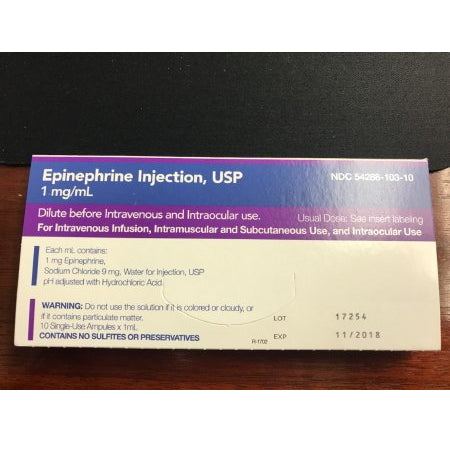 Alpha-and Beta-Adrenergic Agonist Epinephrine, 1 mg / mL (1:1000) Injection Ampule 1 mL