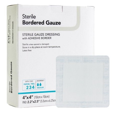 Adhesive Dressing - DermaRite Bordered Gauze 4 X 4 Inch Gauze Square White Sterile