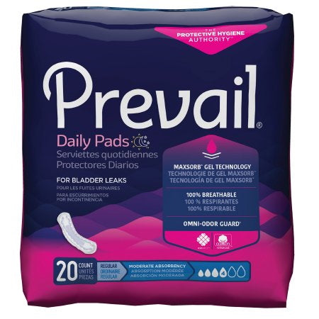 Bladder Control Pad - Prevail Daily Female Pads 9-1/4 Inch Length Moderate Absorbency Polymer Core