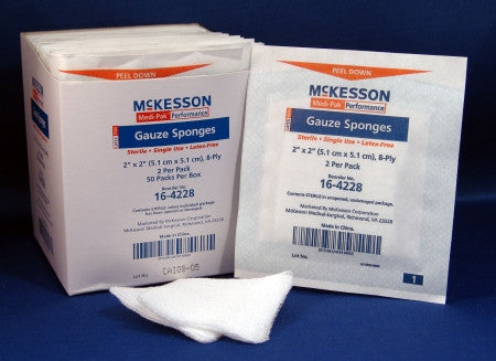 Gauze Sponge Cotton Gauze 8-Ply 2 X 2 Inch Square Sterile