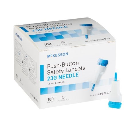Lancet - McKesson Fixed Depth Lancet Needle 1.8 mm Depth 23 Gauge Push Button Activation