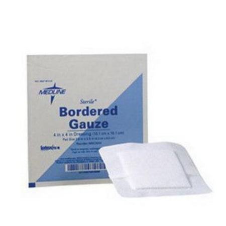 Border Dressing - Medline Industries Sterile Bordered Gauze, 2" L x 2" W, 1" x 1"Pad, Heavy-Duty Soaker
