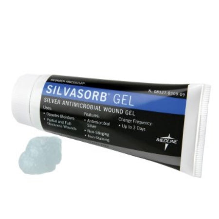 Antimicrobial Hydrogel Wound Dressing - Medline Silvasorb Antimicrobial Hydrogel Wound Dressing with Ionic Silver 1-1/2 oz Tube