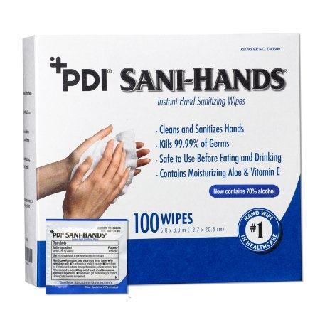 Alcohol Wipes - Hand Sanitizing Wipe Sani-Hands 100 Count Ethyl Alcohol Wipe Individual Packet