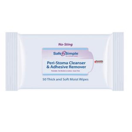 Adhesive Remover - Safe N' Simple Peri-Stoma Cleanser and Adhesive Remover Wipe, No Sting, 5" x 7"